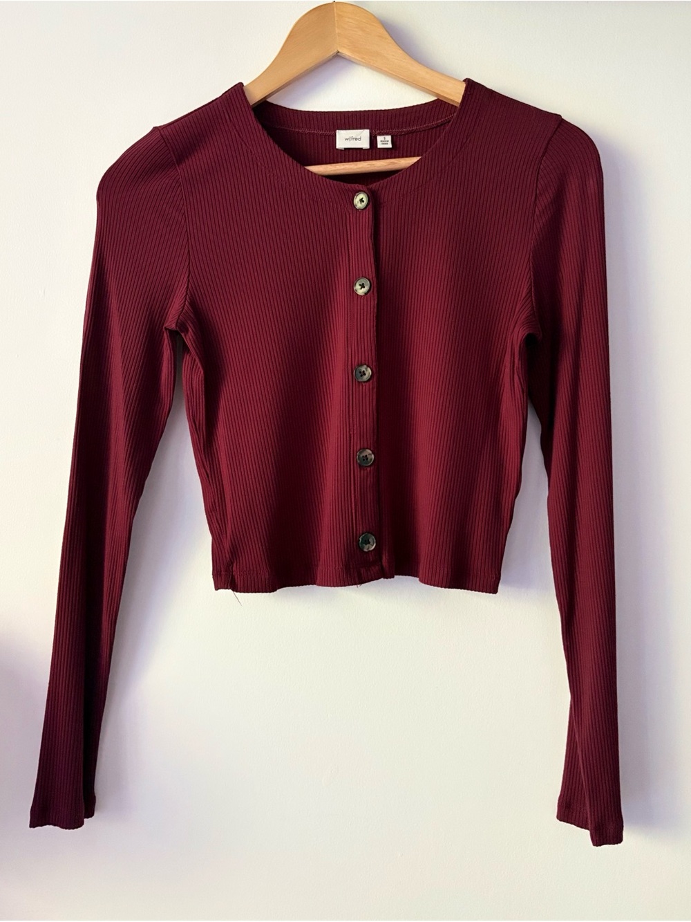 Aritzia Wilfred Womens Ribbed Cardigan Size S Burgundy Button-Up
